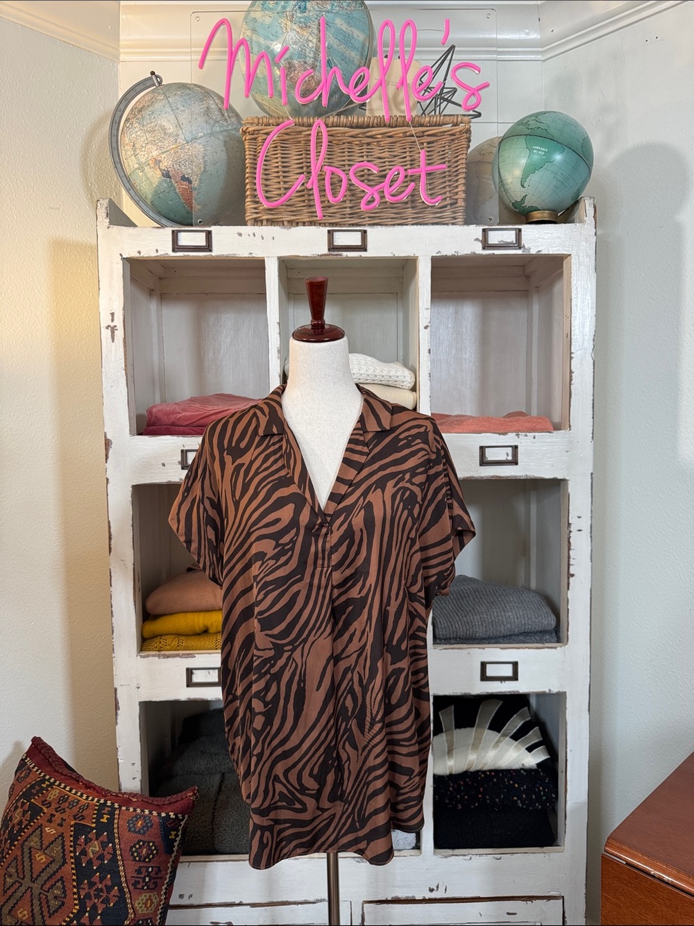 Joie Brown Zebra-Print Short Sleeve Button-Down Shirt